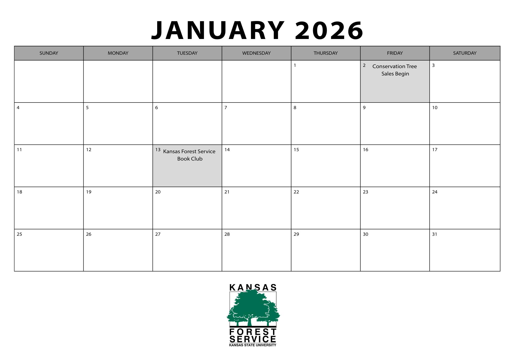 January 2026 Calendar