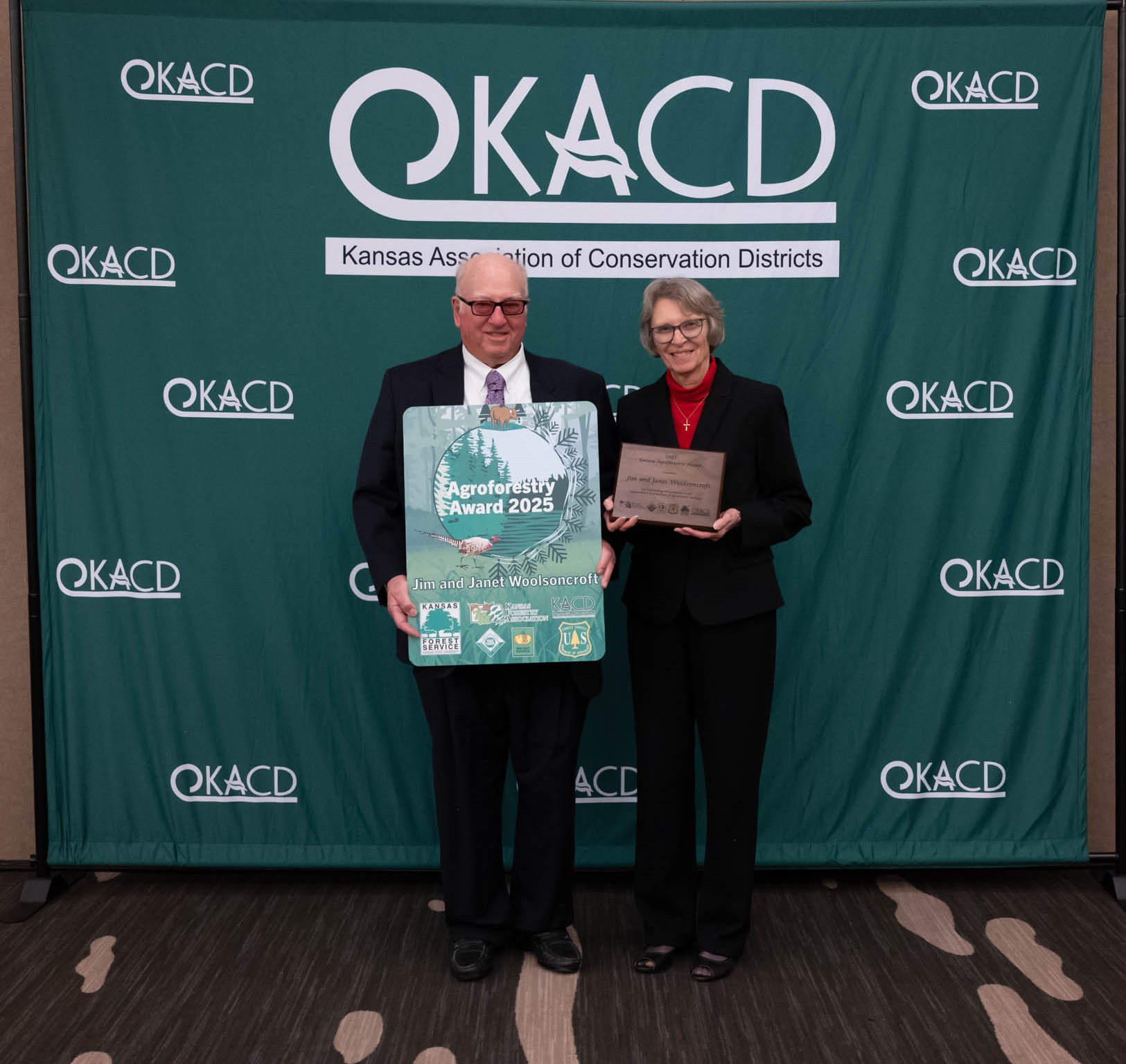 Jim and Janet Woolsoncroft received their 2025 Agroforestry Award at the November 2025 KACD Annual Conference.