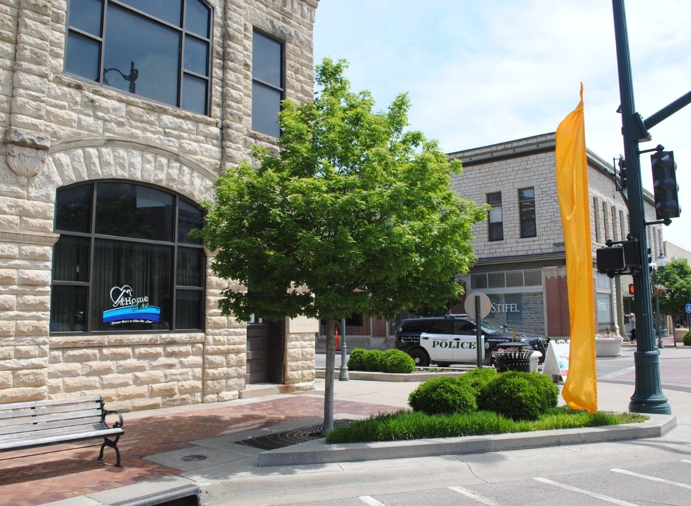 Business corner and tree